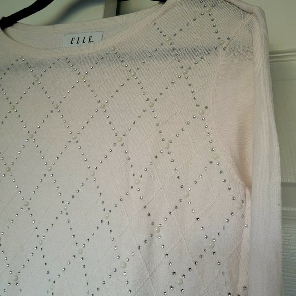 Elle Women's Embellished Diamond Stitch Sweater Soft Cotton Blend, Medium, - Picture 11 of 12
